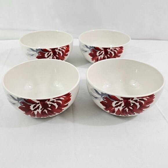Nanette Lepore Floral Trim Porcelain 5.5" Cereal Soup Salad Bowls – Set of 4 - Picture 12 of 16